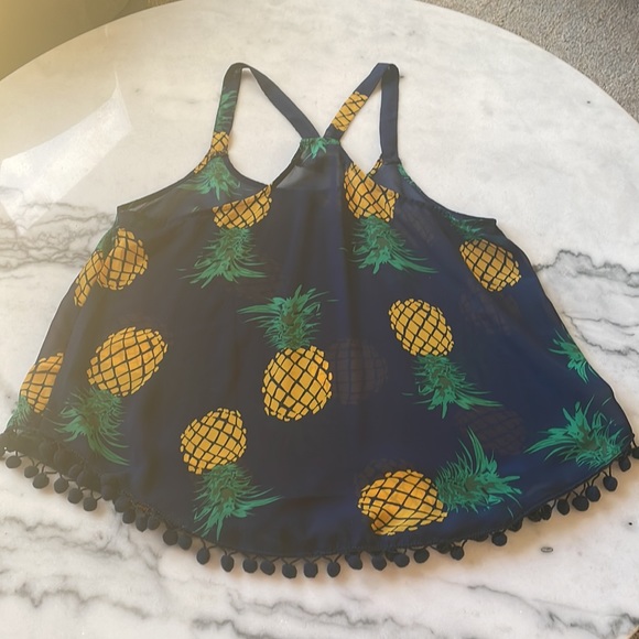 Ocean Drive Pineapple Sheer Pom Pom Trim Tank Top - Size Medium - Picture 7 of 7